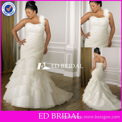 Plus Size Mermaid Sweetheart Ruched Layered Organza Court Train Wedding Dresses For Fat Woman